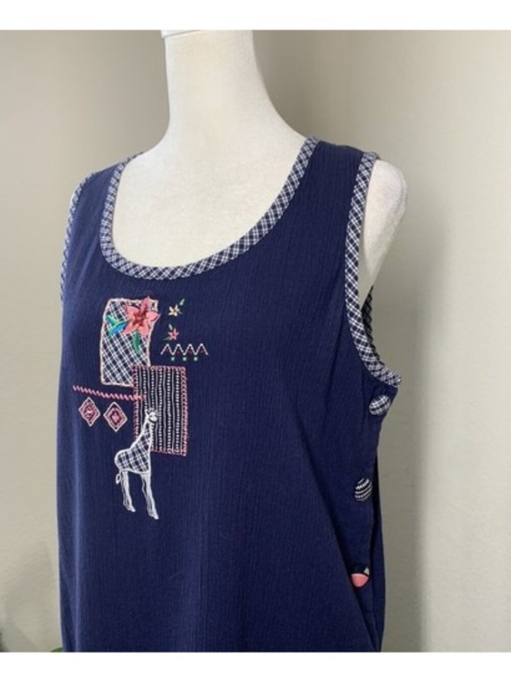Vintage Napa Valley Maxi Jumper Dress Medium Navy Embellished Giraffe Pockets
